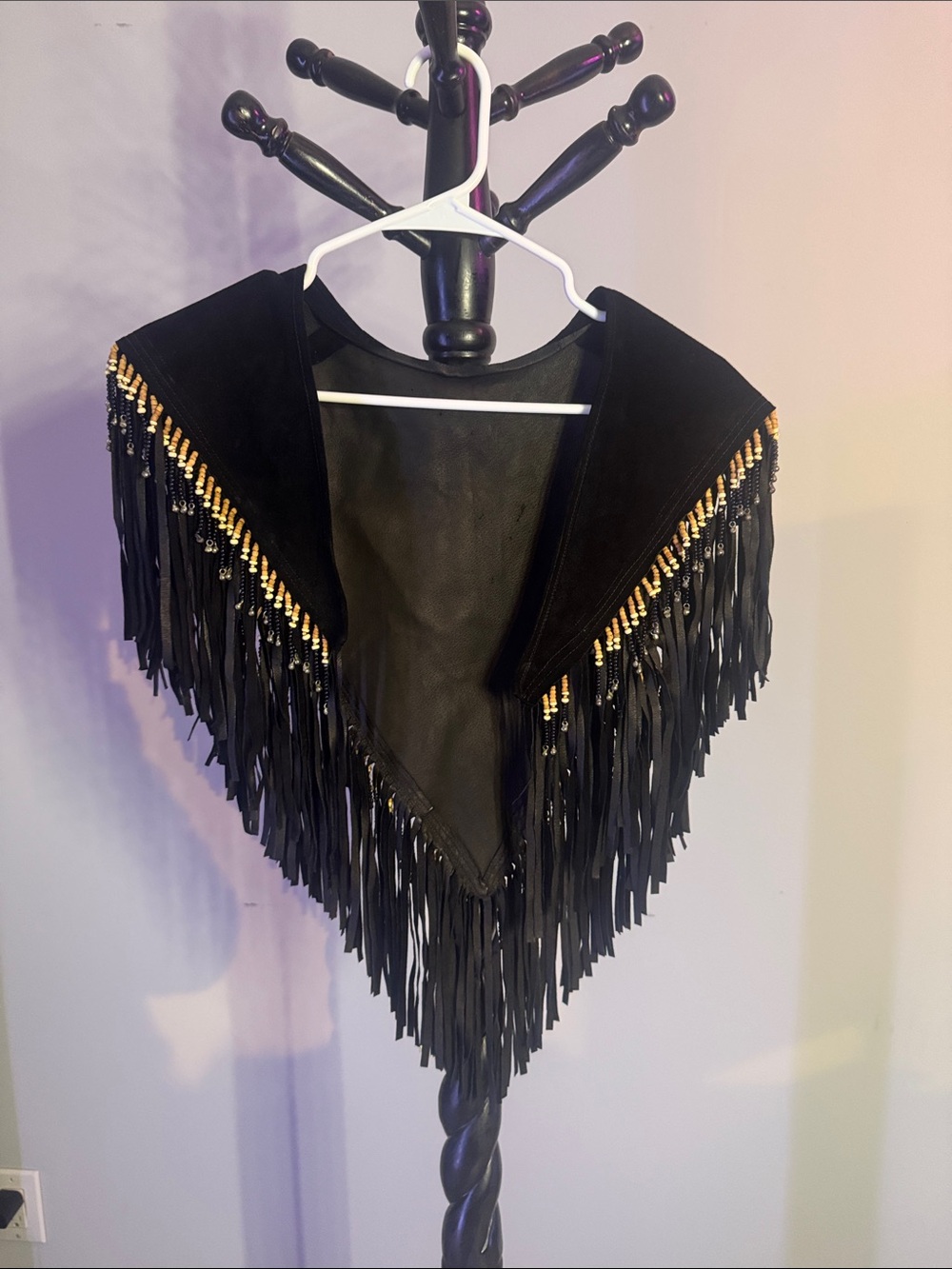 Let’s Rodeo - Black Fringe Shawl with Gold Beaded Trim